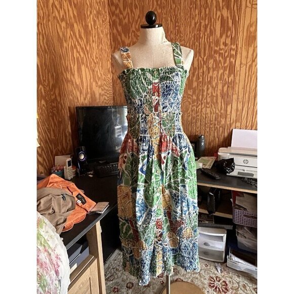 Farm Rio Women’s Tropical Tile Midi Dress Beach Vacation‎ Coquette M - Picture 2 of 8